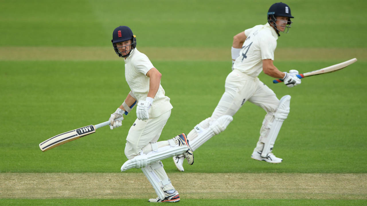 Joe Denly and James Bracey run between the wickets&nbsp;&nbsp;&bull;&nbsp;&nbsp;Stu Forster/Getty Images