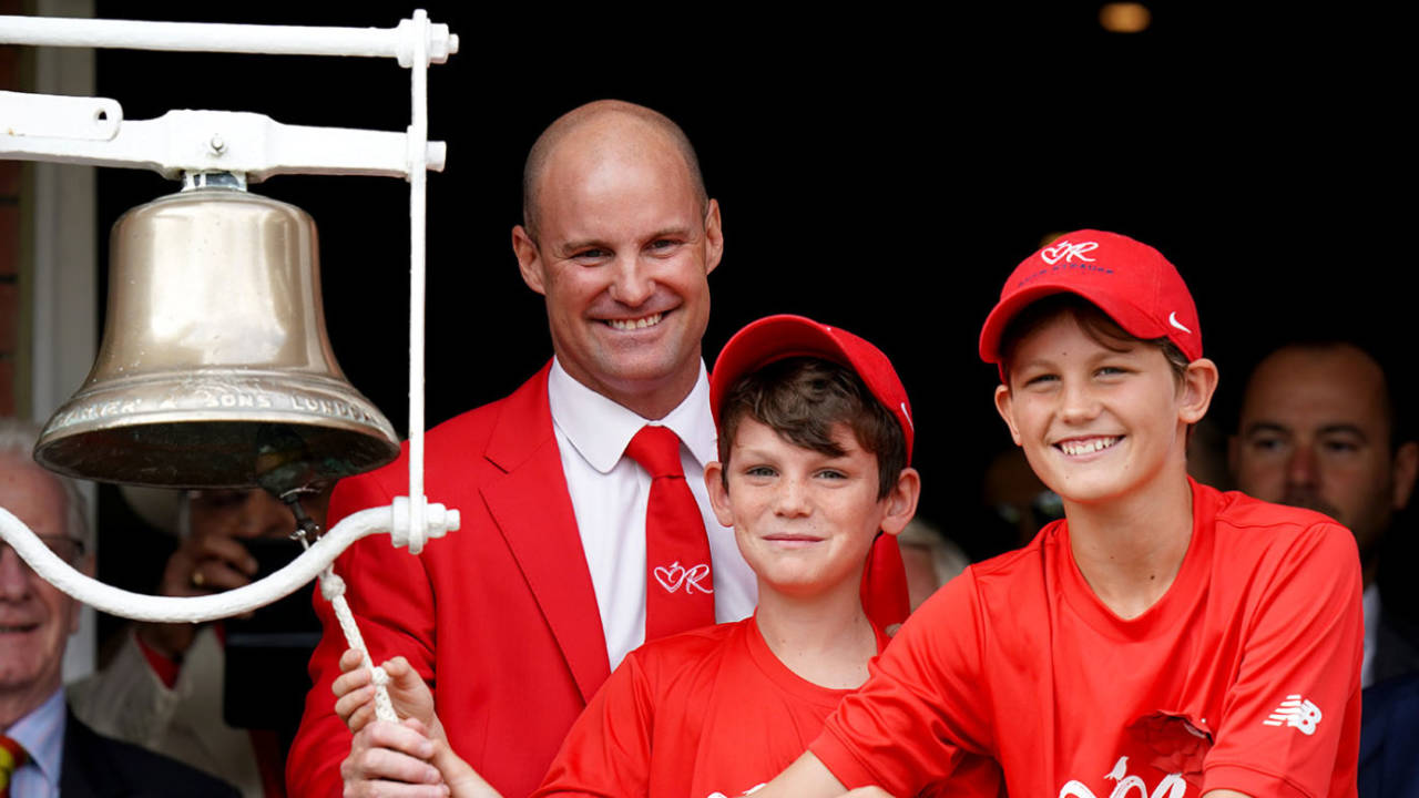 Sir Andrew Strauss and his sons ring the bell at Lord's to mark Ruth Strauss Foundation Day&nbsp;&nbsp;&bull;&nbsp;&nbsp;Getty Images