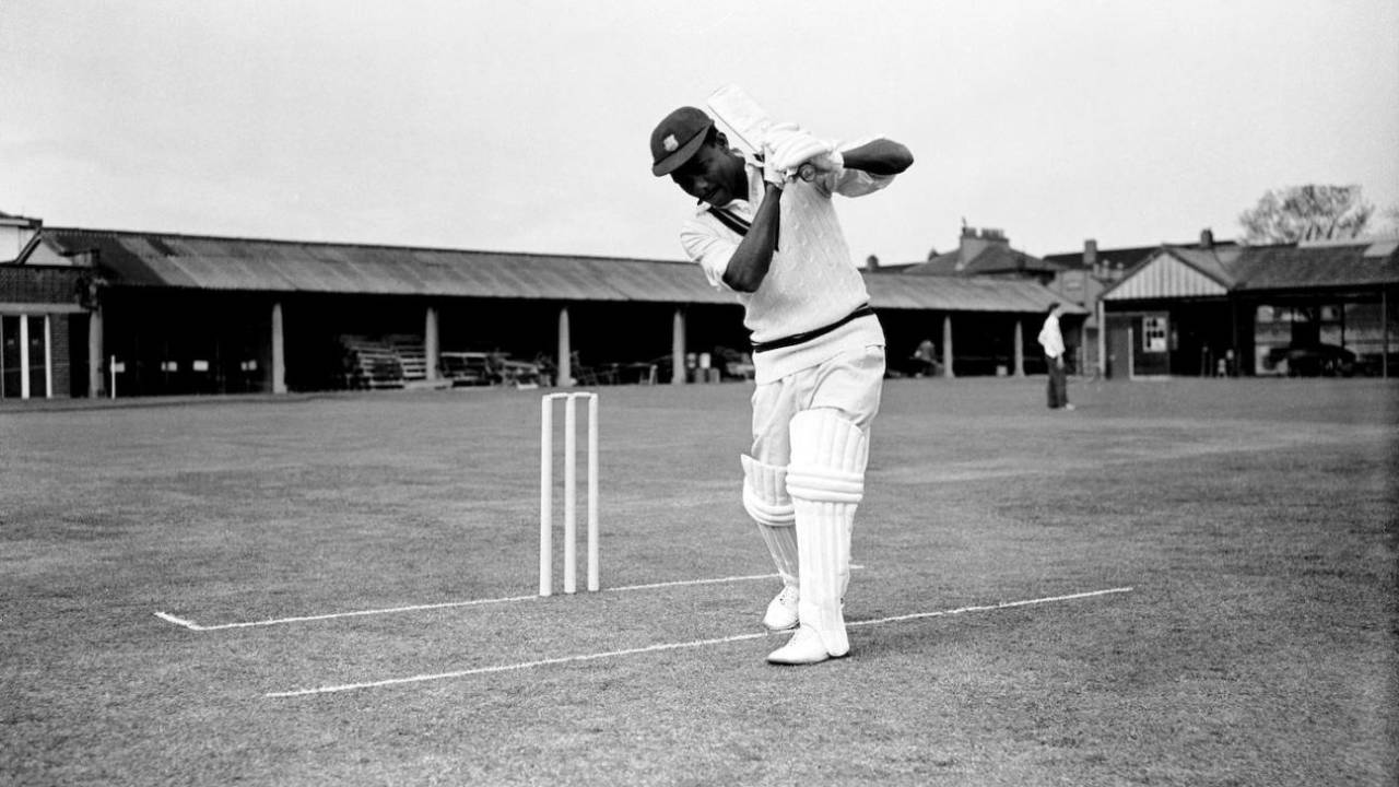 Everton Weekes practices his batting in the nets, West Indies tour of England, Lord's, May 28, 1957 