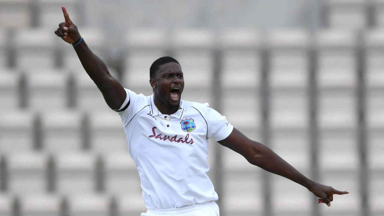 Jason Holder celebrates dismissing Ben Stokes, England v West Indies, 1st Test, day 2, Southampton, July 09, 2020
