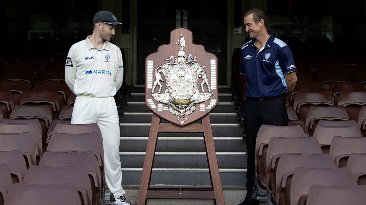 Peter Nevill and Phil Jaques with the Sheffield Shield, SCG, July 10, 2020