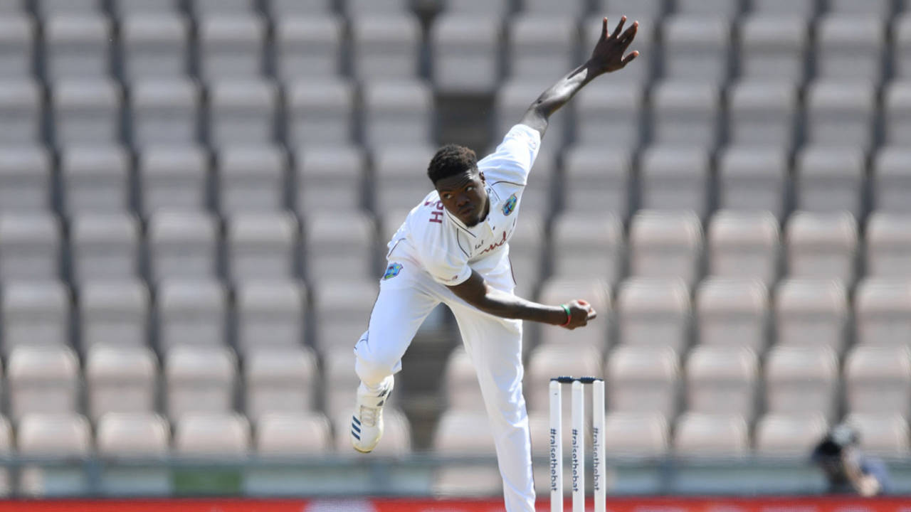 Alzarri Joseph bowls, England v West Indies, 1st Test, 4th day, Southampton, July 11, 2020
