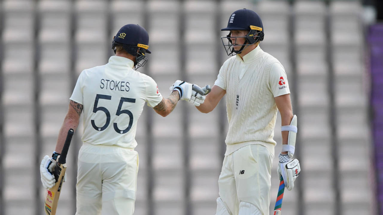 Ben Stokes congratulates Zak Crawley on his half-century, England v West Indies, 1st Test, 4th day, Southampton, July 11, 2020