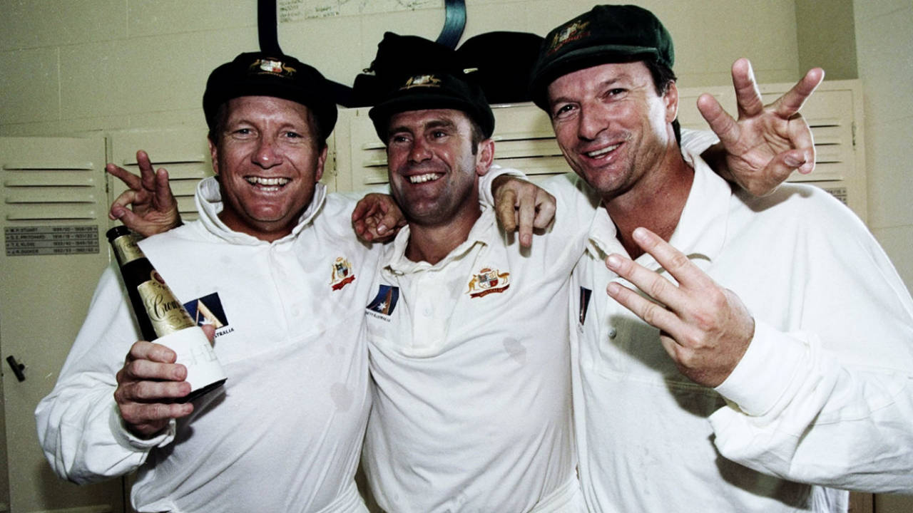 Mark Taylor (centre) played under only two captains in his Test career and Steve Waugh (right) under three&nbsp;&nbsp;&bull;&nbsp;&nbsp;Laurence Griffiths/Getty Images