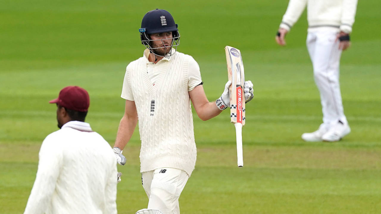 Dom Sibley acknowledges his half-century, England v West Indies, 2nd Test, Old Trafford, July 16, 2020