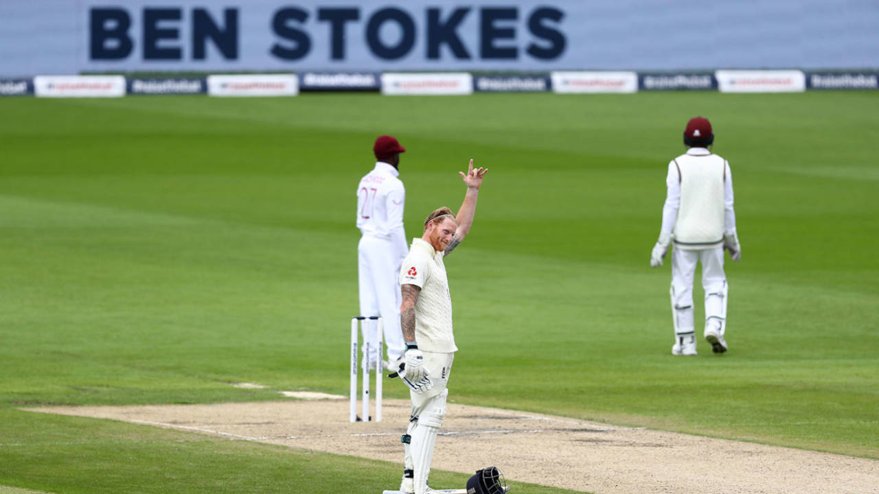Ben Stokes celebrates his hundred with a gesture to his father&nbsp;&nbsp;&bull;&nbsp;&nbsp;Getty Images