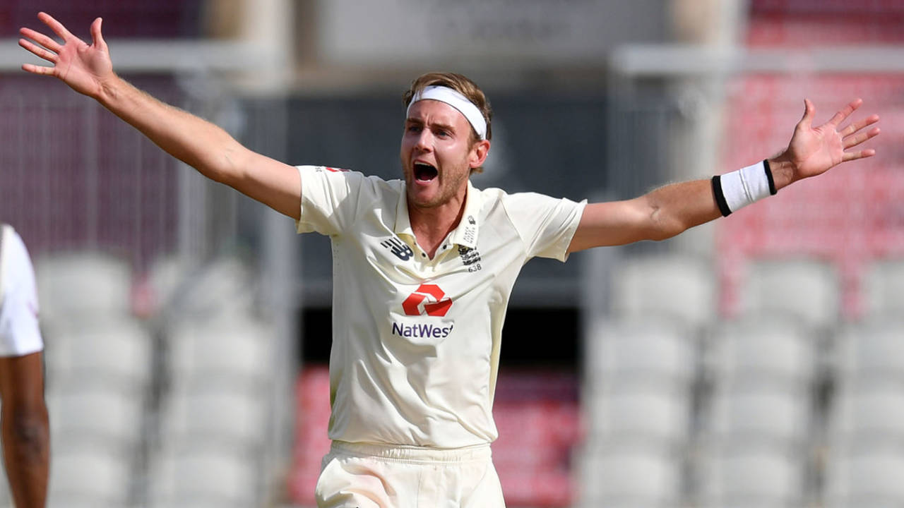 Stuart Broad appeals for the wicket of Shane Dowrich, England v West Indies, 2nd Test, Emirates Old Trafford, 4th day, July 19, 2020
