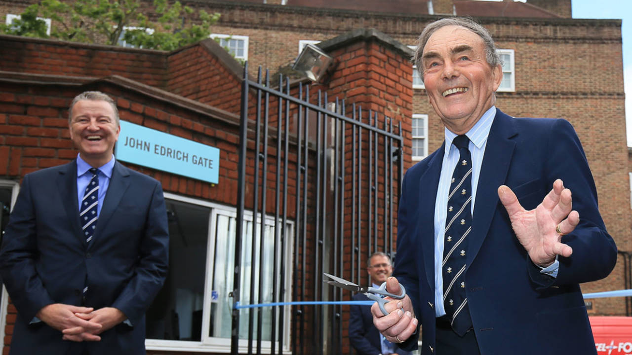 John Edrich at the unveiling of a gate in his name, The Oval, June 2, 2015