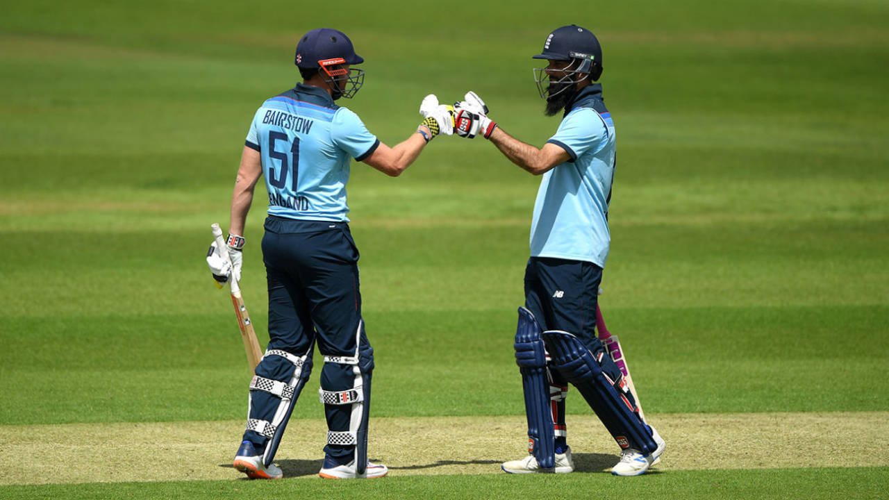 Moeen Ali and Jonny Bairstow punch gloves during England's warm-up&nbsp;&nbsp;&bull;&nbsp;&nbsp;Getty Images