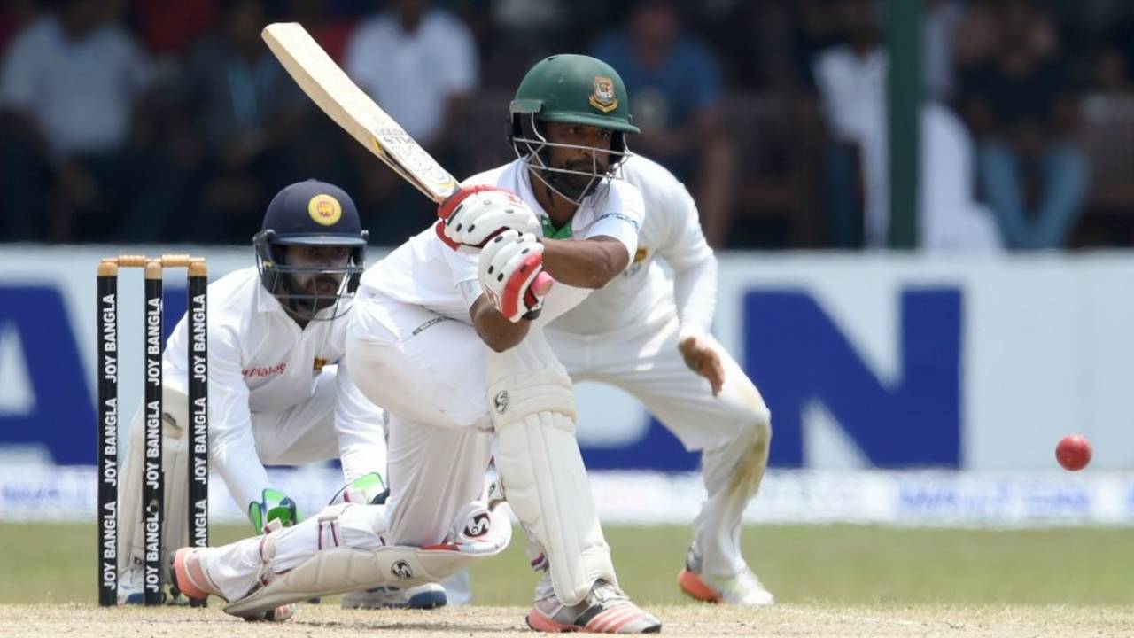 Tamim Iqbal shapes for a reverse-sweep, Sri Lanka v Bangladesh, 2nd Test, Colombo, 5th day, March 19, 2017