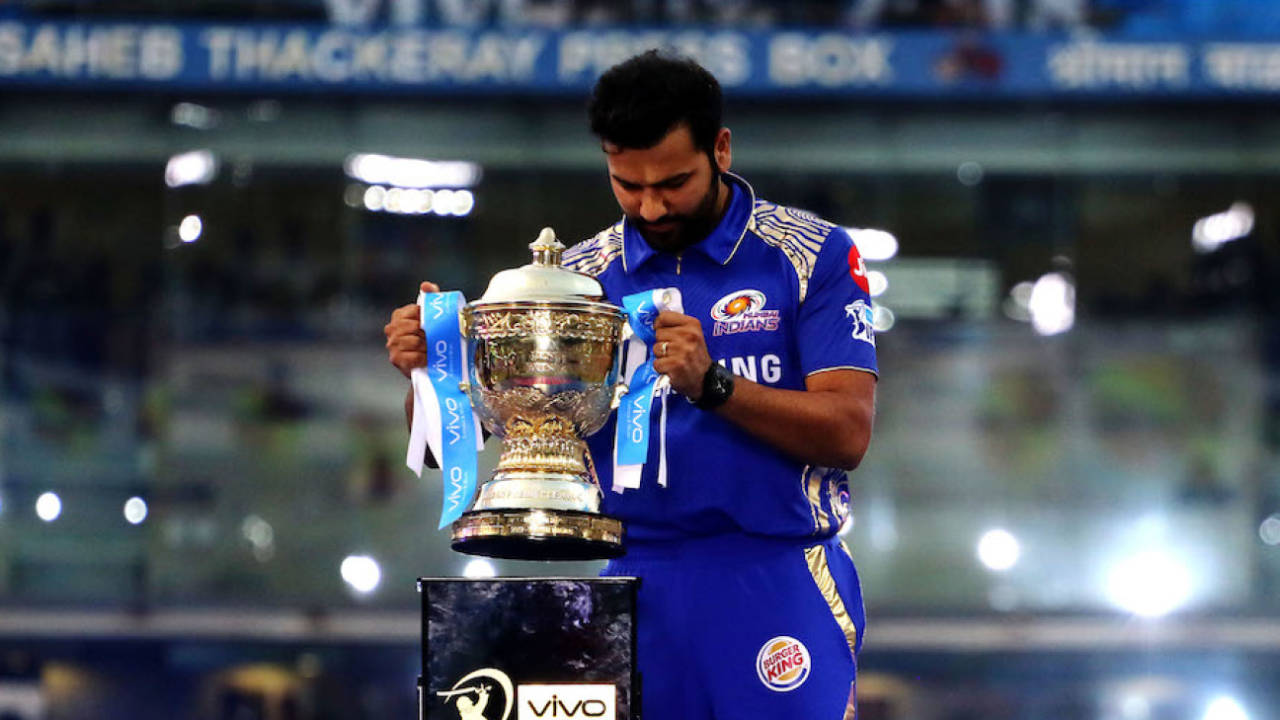 Rohit Sharma with the IPL trophy at the opening ceremony, Mumbai, April 7, 2018