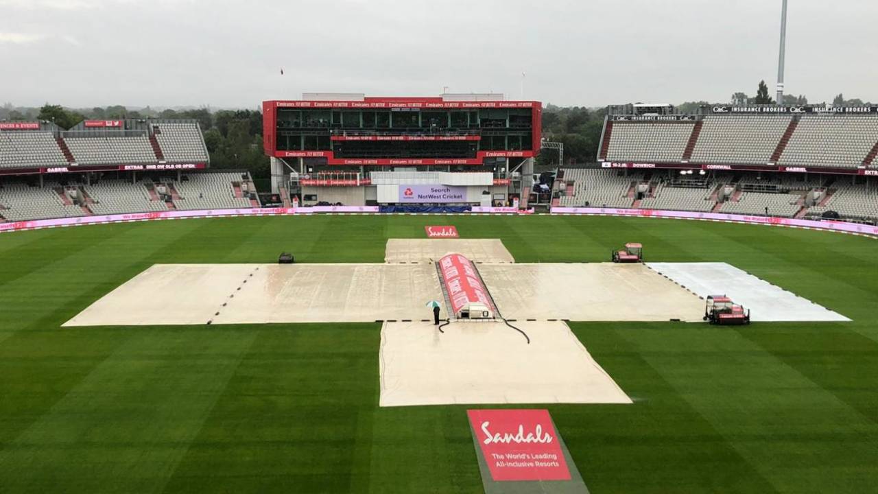 Old Trafford in the rain, England v West Indies, third Test, Emirates Old Trafford, July 27, 2020
