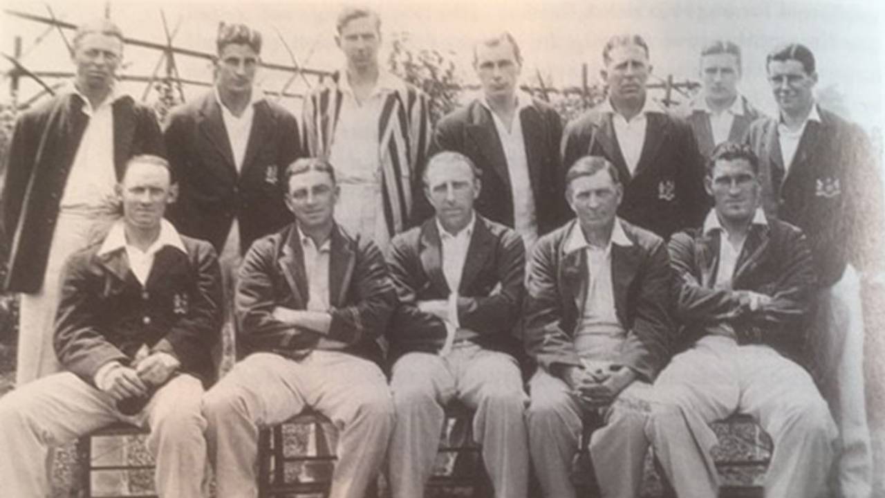 Bev Lyon, front row centre, alongside his Gloucestershire team-mates, including Wally Hammond, front row second-left