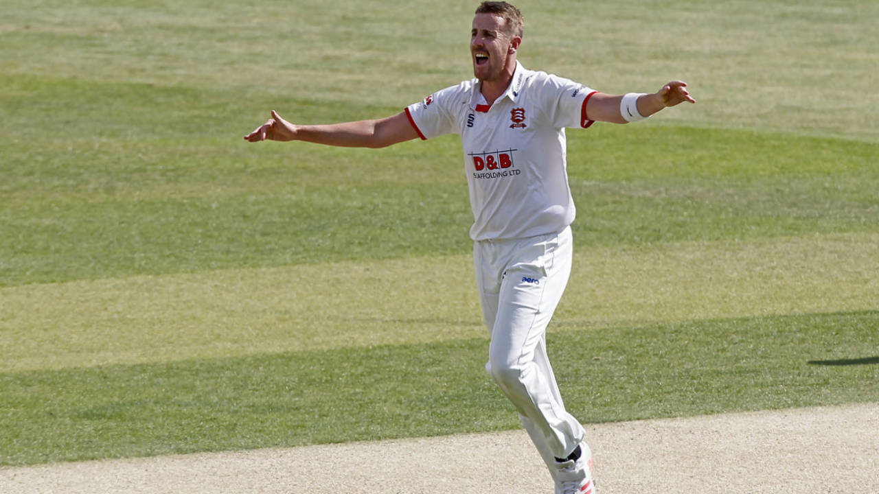 Matt Quinn celebrates a breakthrough, Essex v Kent, Cloudfm County Ground, Bob Willis Trophy, 3rd day, August 3, 2020
