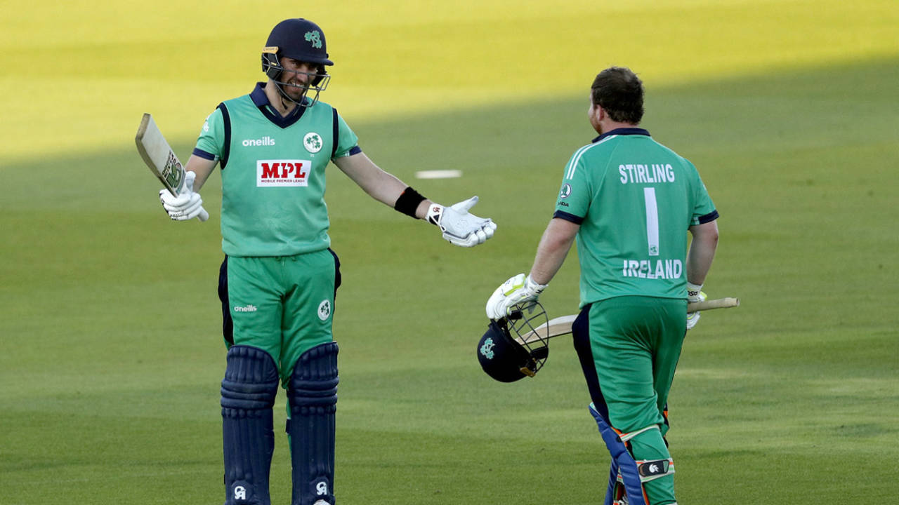 Paul Stirling and Andy Balbirnie shared a second-wicket partnership worth more than 200 runs, England v Ireland, 3rd ODI, Ageas Bowl, August 4, 2020