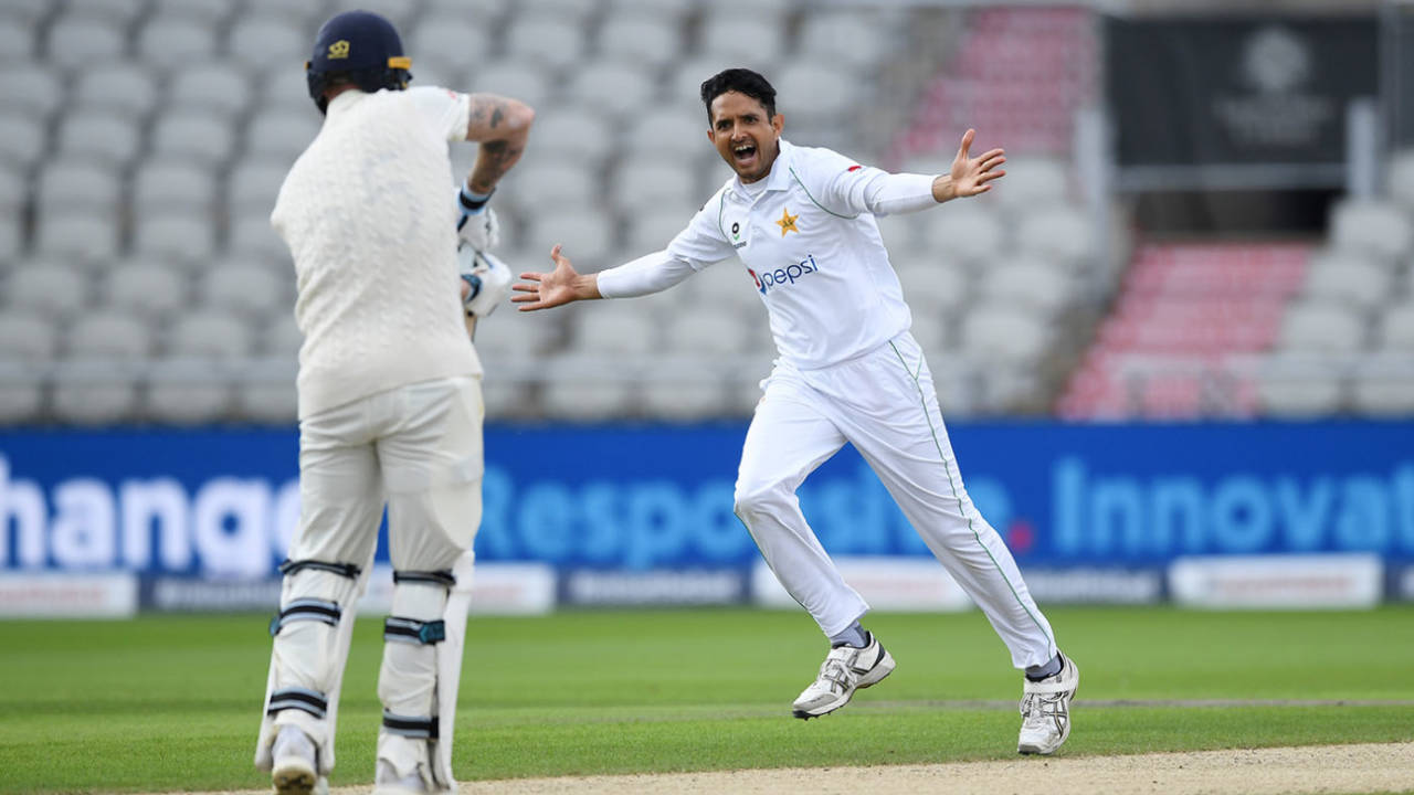 Mohammad Abbas celebrates after bowling Ben Stokes, England v Pakistan, 1st Test, Old Trafford, 2nd day, August 6, 2020
