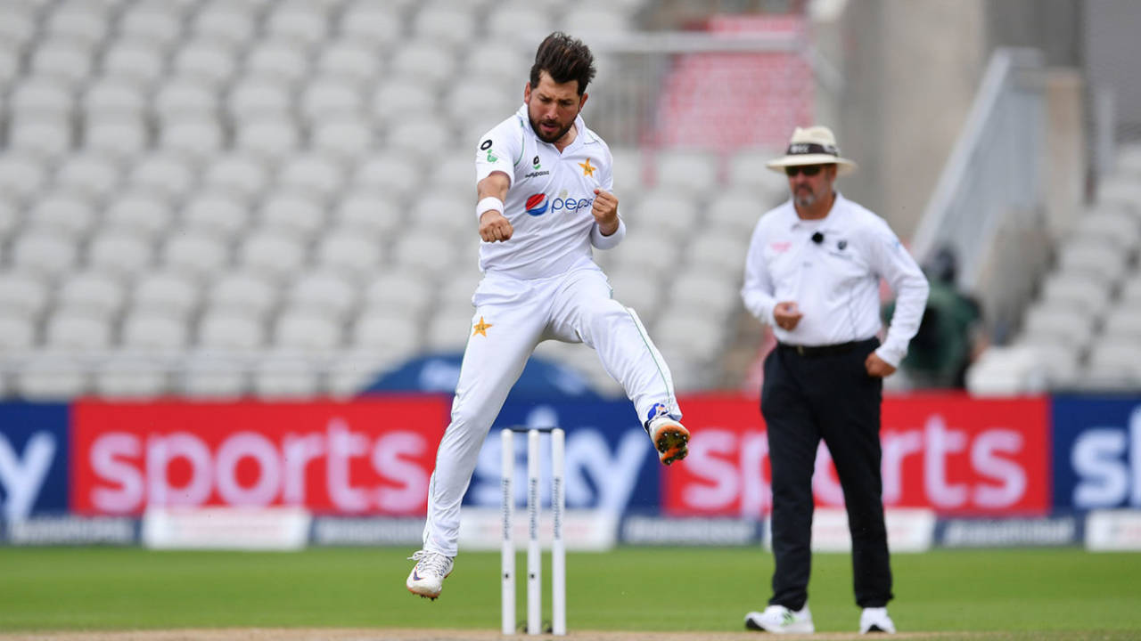 Yasir Shah punches the air after bowling Jos Buttler&nbsp;&nbsp;&bull;&nbsp;&nbsp;AFP