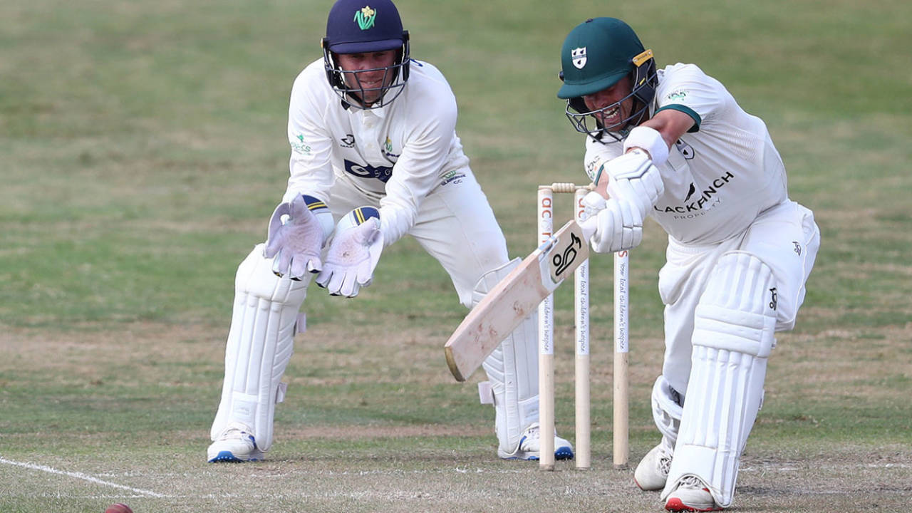 Jake Libby forces one through the covers, Worcestershire v Glamorgan, Bob Willis Trophy, Day 1, New Road, August 8, 2020