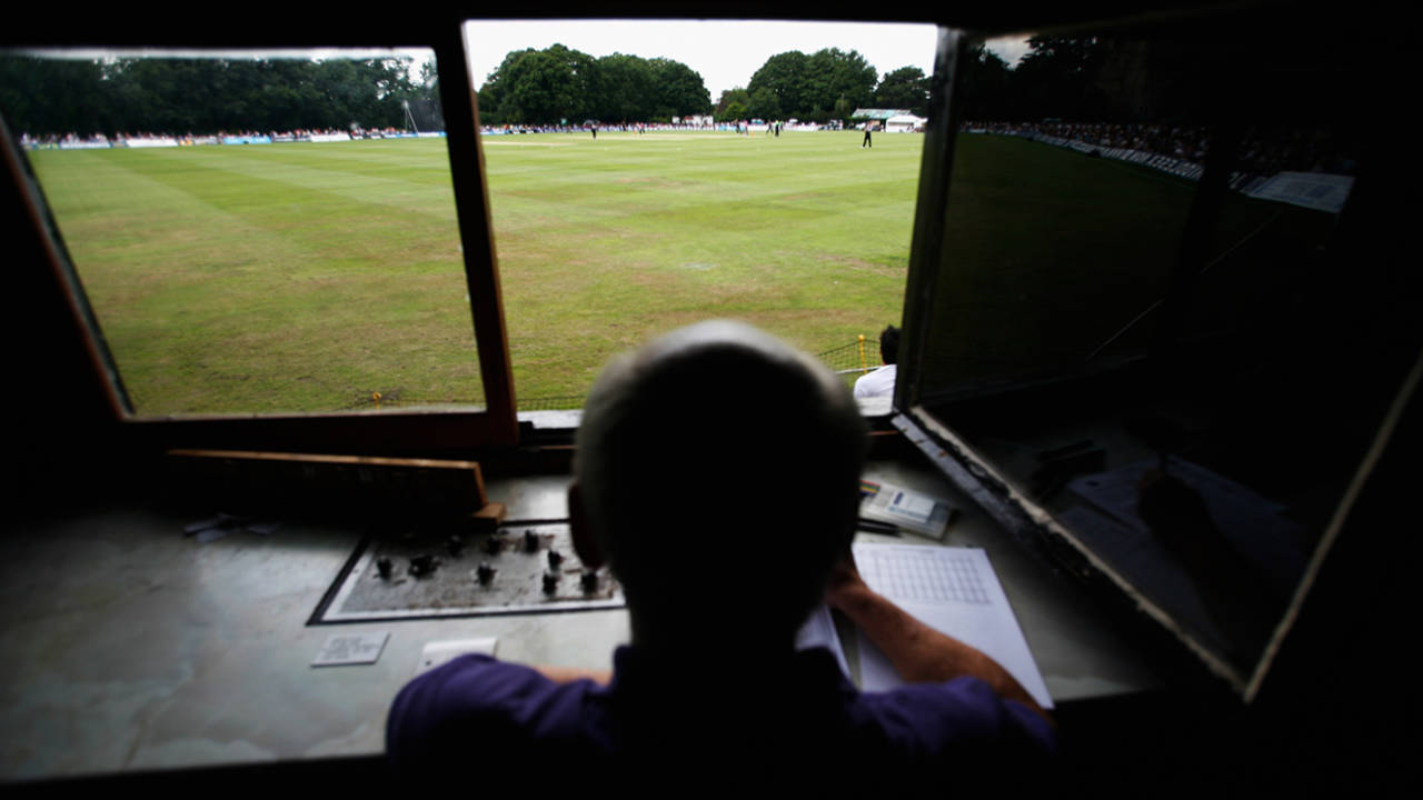 Scorer Alan James works during the Friends Life T20 match between Middlesex and Somerset, Southgate Cricket Club, London, July 10, 2011