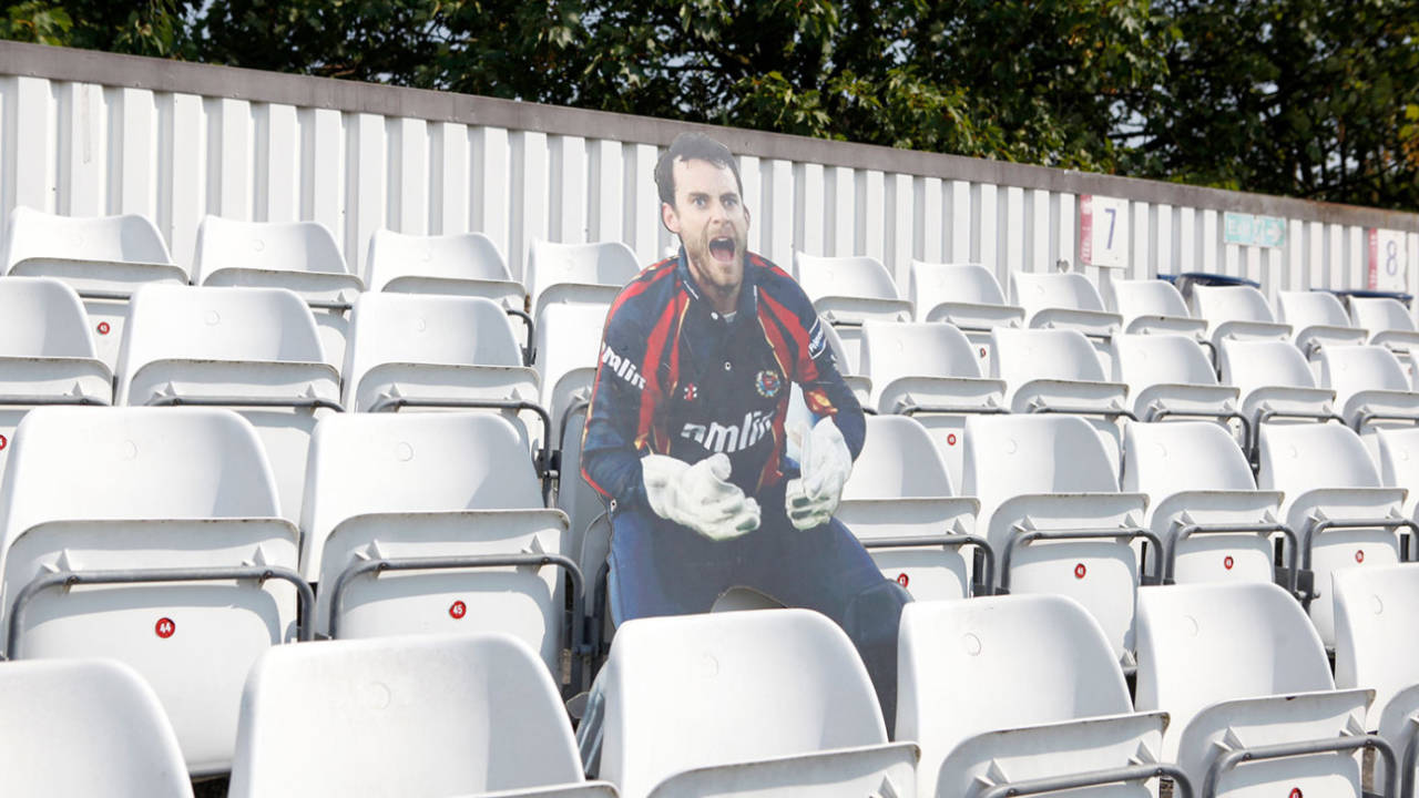 A cardboard cut-out of James Foster watches proceedings at Chelmsford, Essex v Surrey, Bob Willis Trophy, Chelmsford, August 10, 2020