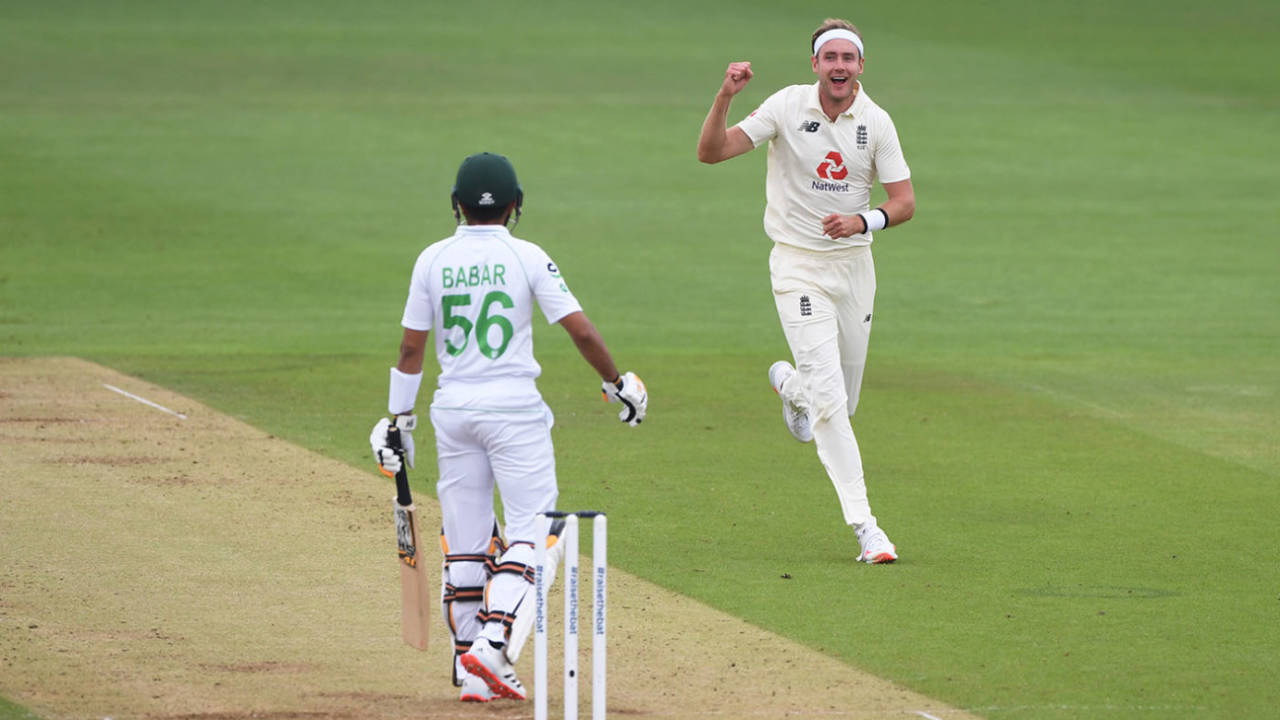 Stuart Broad removed Babar Azam, England v Pakistan, Ageas Bowl, 2nd Test, 2nd day, August 14, 2020