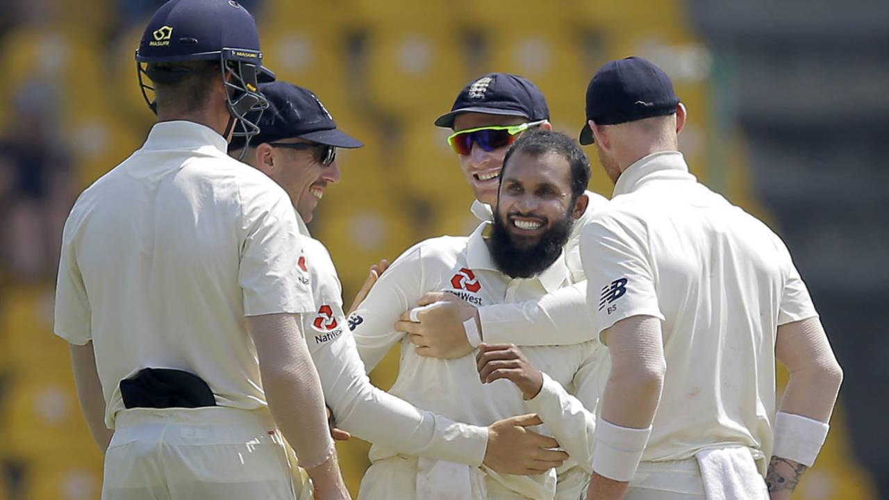 Adil Rashid is congratulated by his team-mates, Sri Lanka v England, 2nd Test, Pallekele, 2nd day, November 15, 2018
