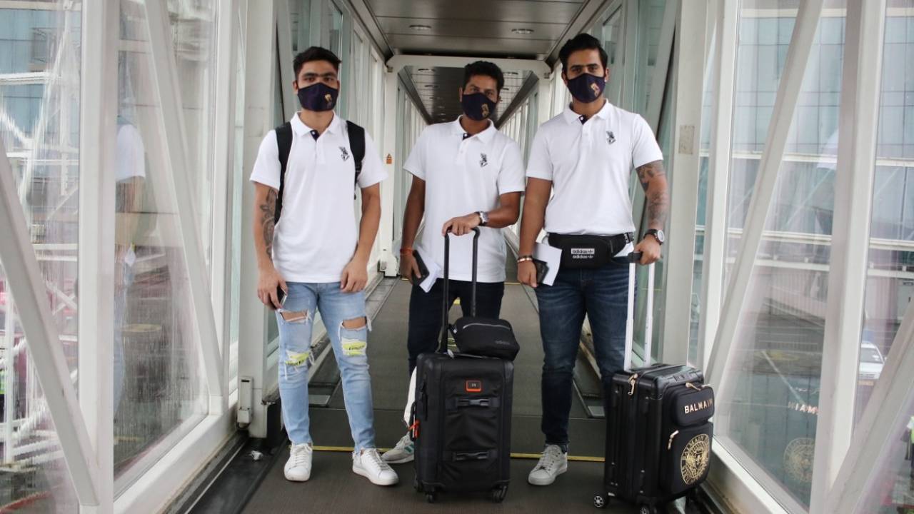 Rinku Singh, Kuldeep Yadav and Nitish Rana on their way to Abu Dhabi, August 21, 2020