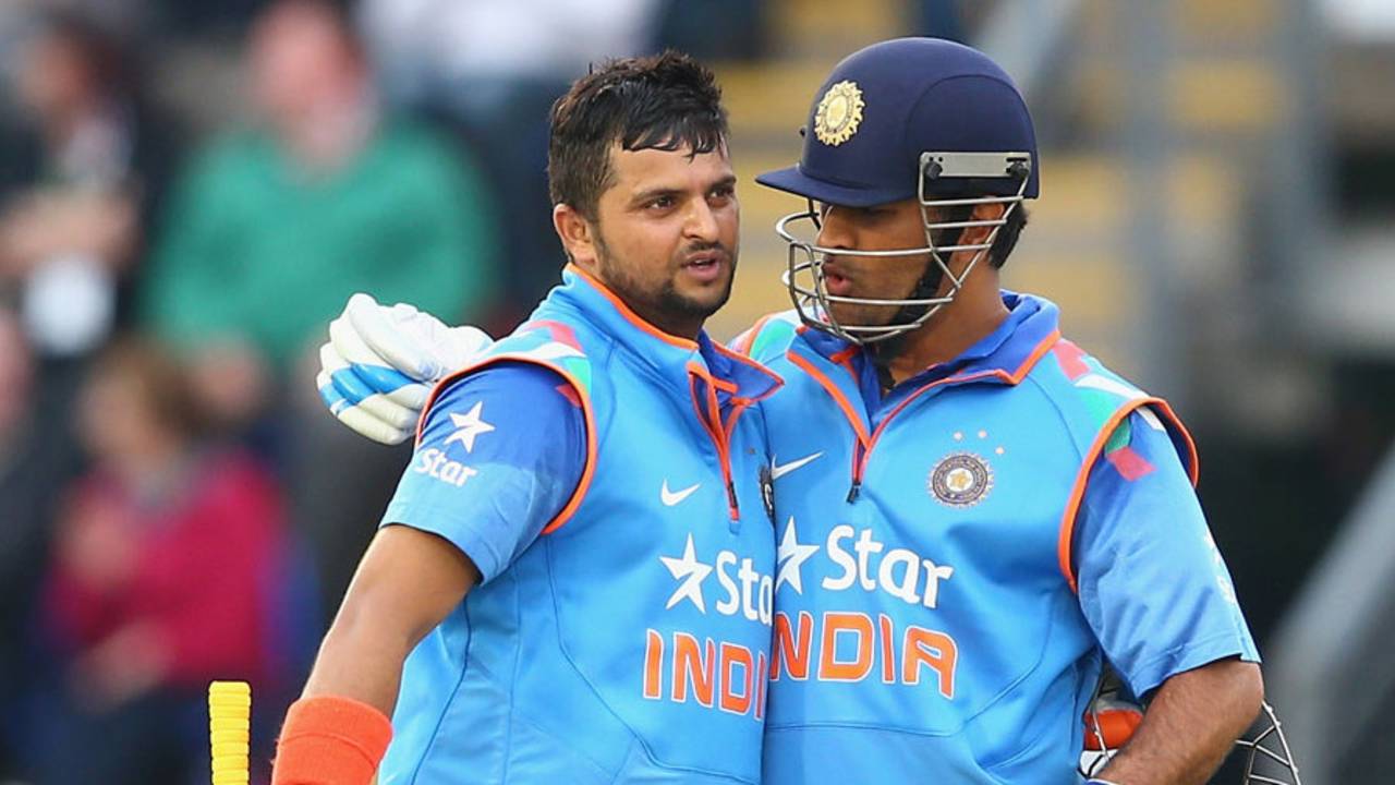 MS Dhoni and Suresh Raina added 144 for the fifth wicket, England v India, 2nd ODI, Cardiff, August 27, 2014