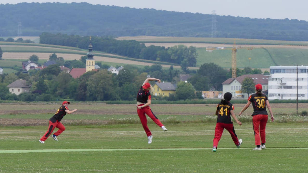 The Germany women's team in action, Austria v Germany T20I series, Lower Austria, August, 2020