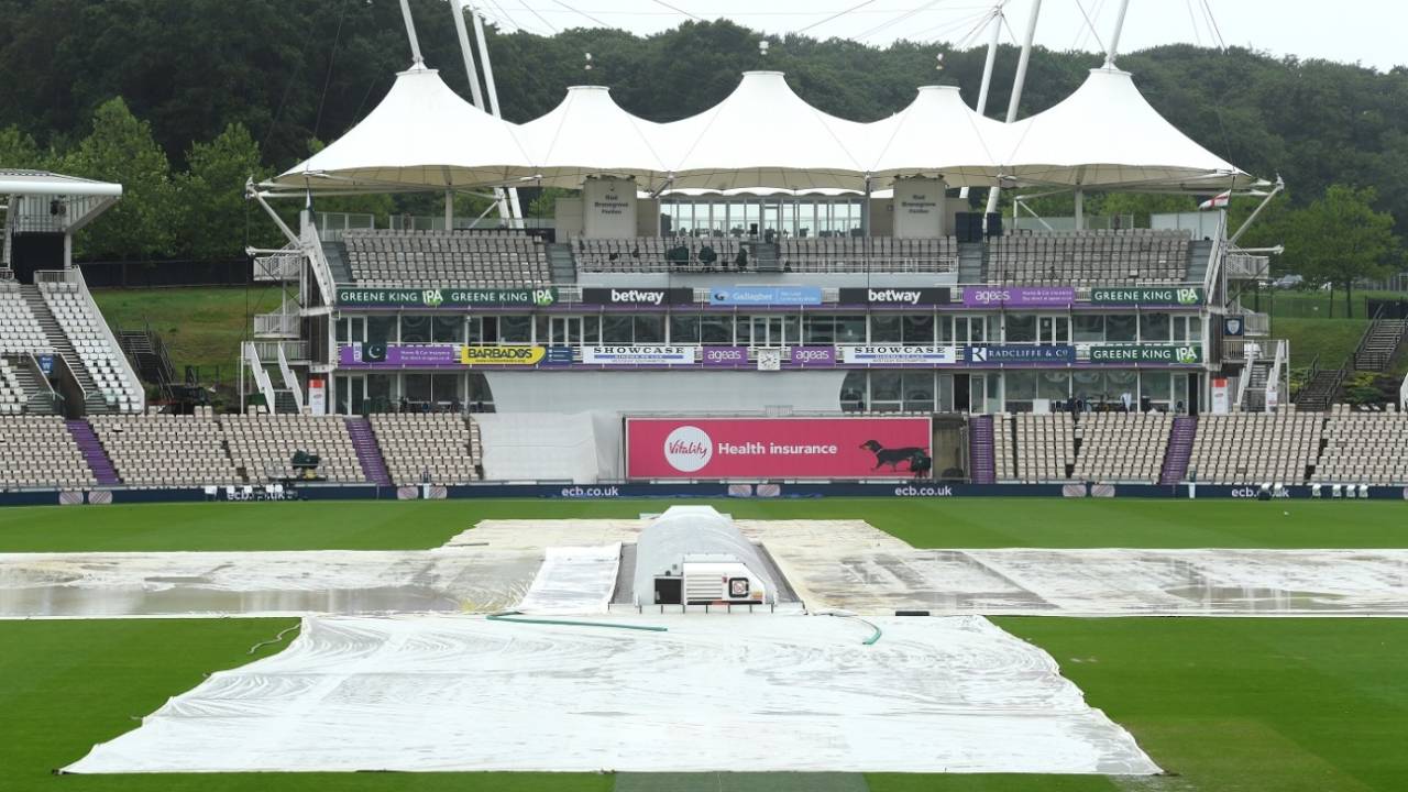 The covers were on but the rain on Day 5 morning was persistent, England v Pakistan, 3rd Test, Southampton, 5th day, August 25, 2020
