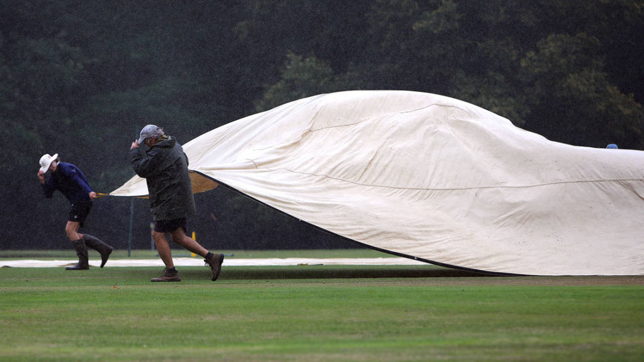 The groundstaff get the covers on, Hampshire v Essex, Bob Willis Trophy, Arundel, August 22, 2020