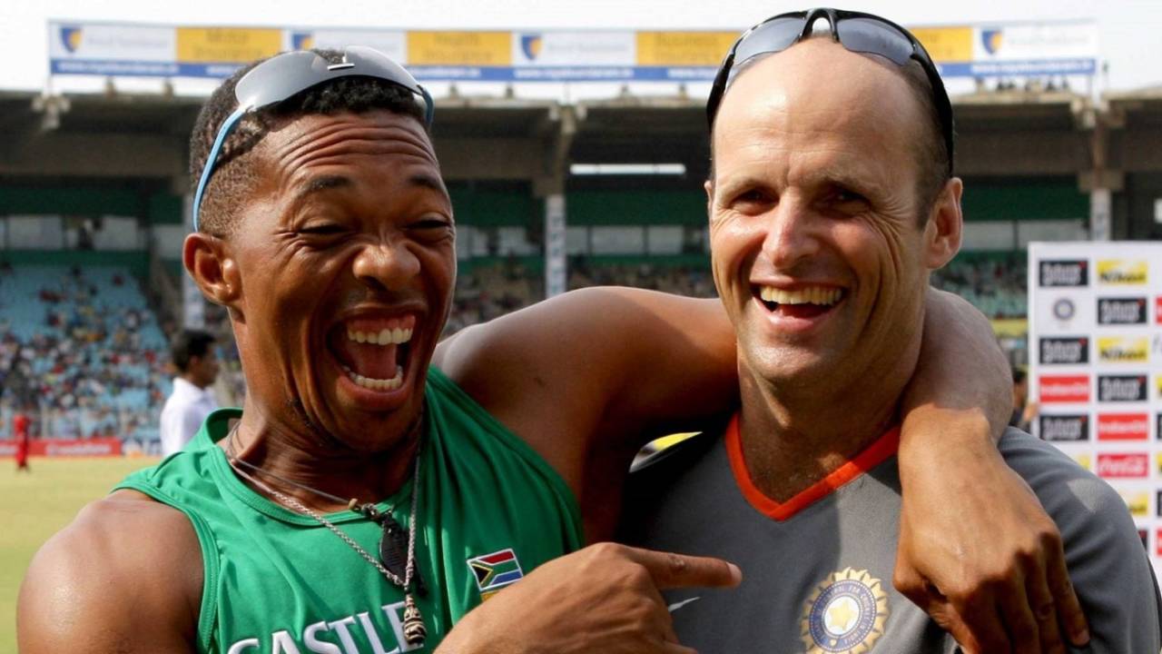 Makhaya Ntini and Gary Kirsten will both be ambassadors for the Social Justice and Nation Building project, India v South Africa, 1st Test, Chennai, 5th day, March 30, 2008 
