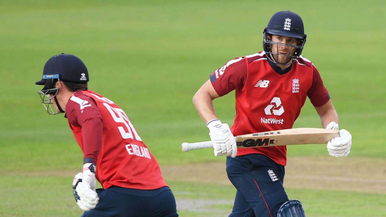 Tom Banton and Dawid Malan run between the wickets, England v Pakistan, 1st T20I, Old Trafford, August 28, 2020