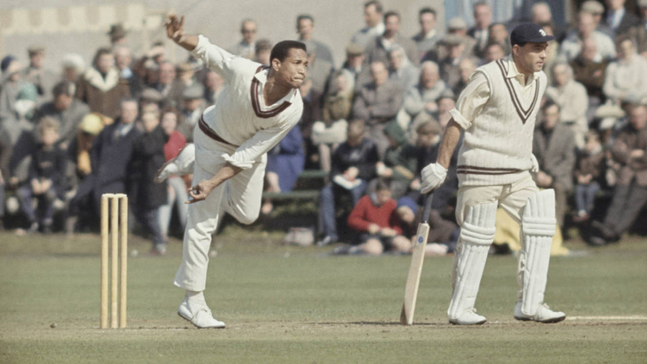 Garry Sobers bowling during a tour match in England, April 1, 1966