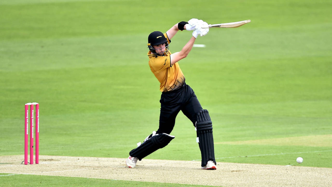 Gareth Delany drives through the covers, Leicestershire v Durham, Vitality Blast, August 31, 2020