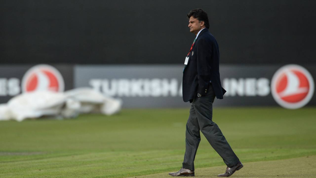 Match referee Javagal Srinath inspected the pitch before calling the game off&nbsp;&nbsp;&bull;&nbsp;&nbsp;Getty Images/Sportsfile