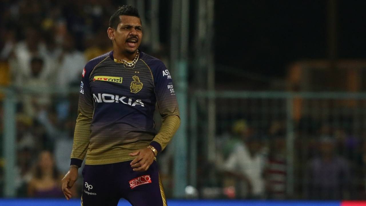 Sunil Narine reacts to a wicket, Kolkata Knight Riders v Rajasthan Royals, IPL 2019, April 25, 2019