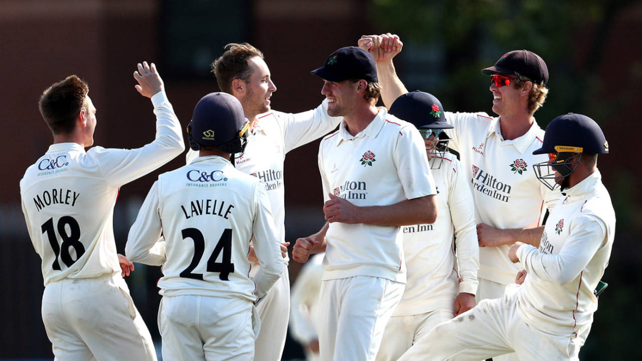 Tom Hartley celebrates a wicket with his Lancashire team-mates&nbsp;&nbsp;&bull;&nbsp;&nbsp;Getty Images