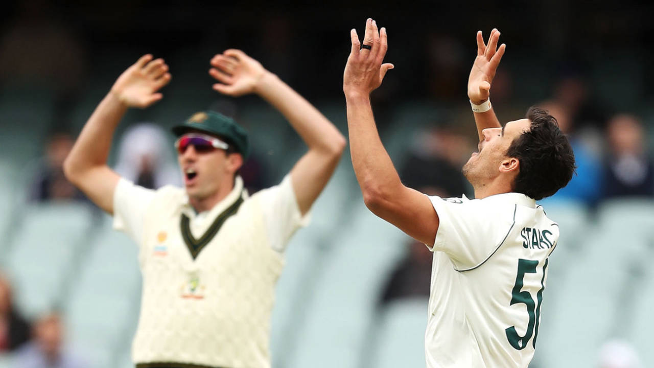 So close! Mitchell Starc reacts to his hat-trick ball, Australia v Pakistan, 2nd Test, Adelaide, December 1, 2019