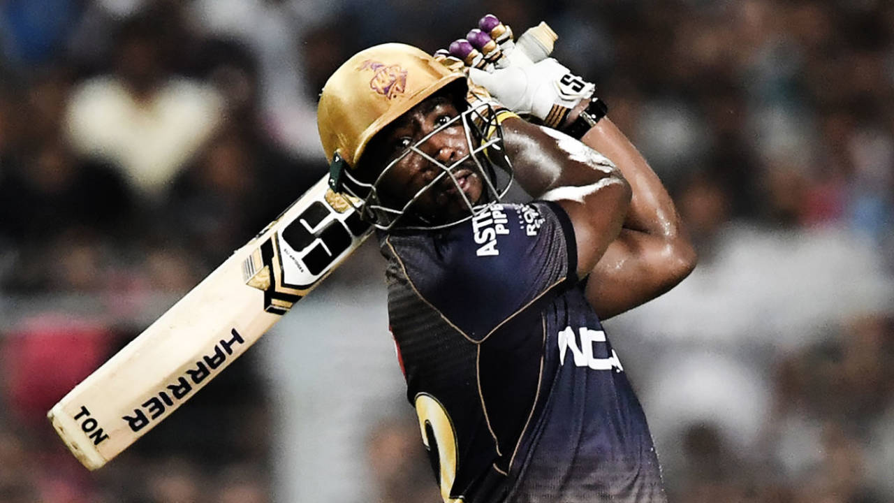 Andre Russell hits one big, Kolkata Knight Riders v Mumbai Indians, IPL 2019, Kolkata, April 28, 2019