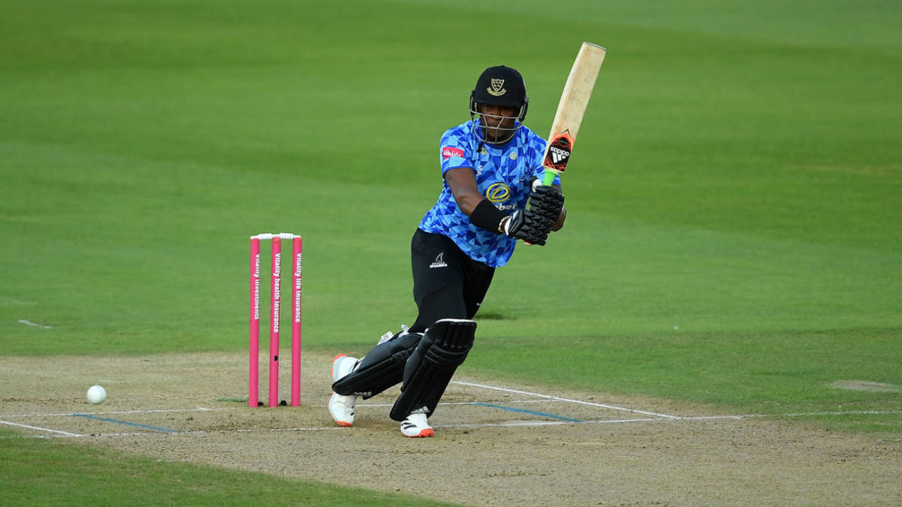 Delrray Rawlins works into the leg side, Hampshire v Sussex, Vitality Blast, Ageas Bowl, September 10, 2020