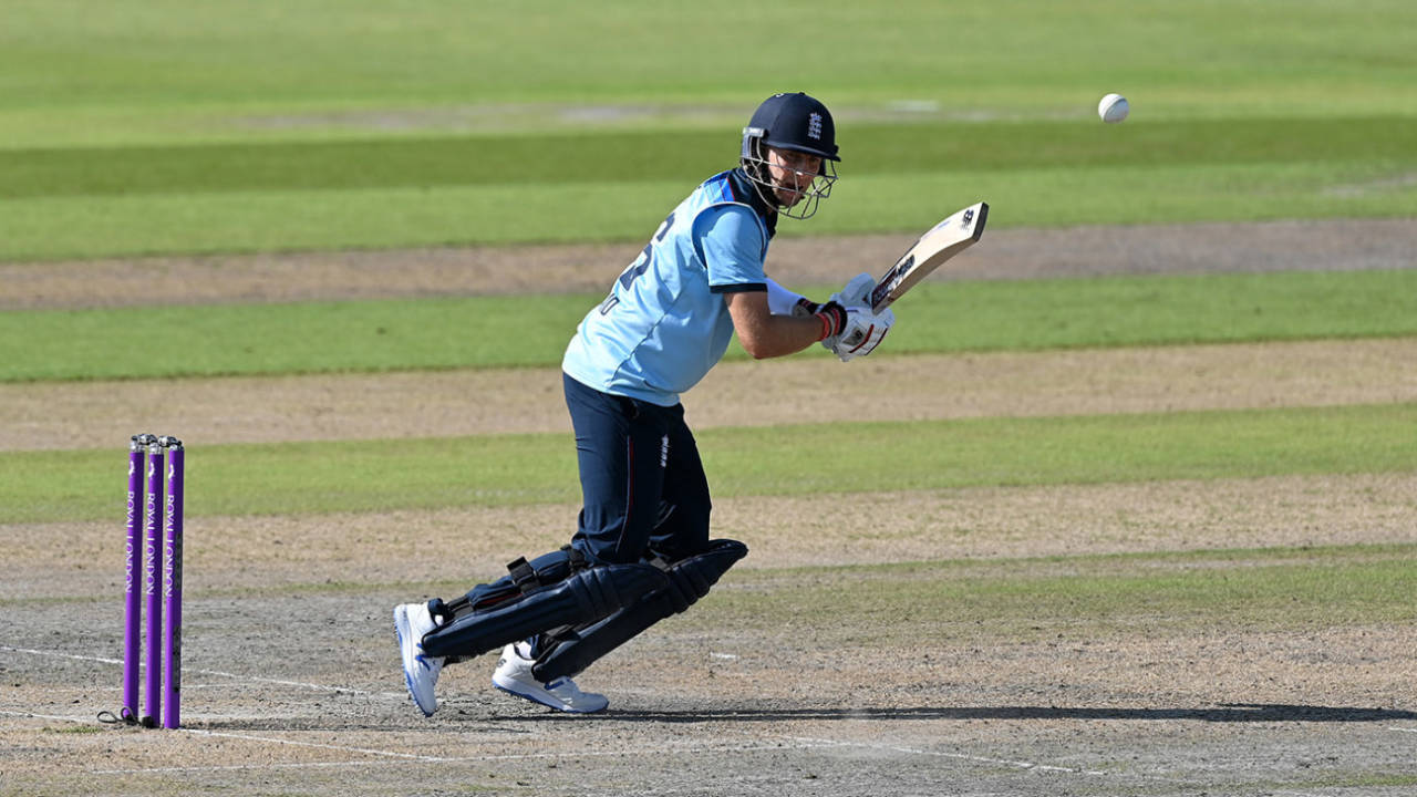 Joe Root guides the ball through the off side, 2nd ODI, England v Australia, at Emirates Old Trafford, September 13, 2020