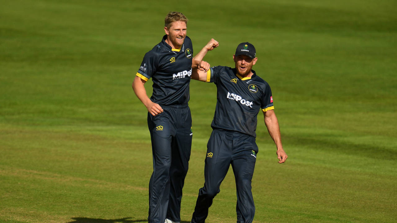 Timm van der Gugten (left) was in the wickets, Gloucestershire v Glamorgan, Vitality Blast, Bristol, August 29, 2020