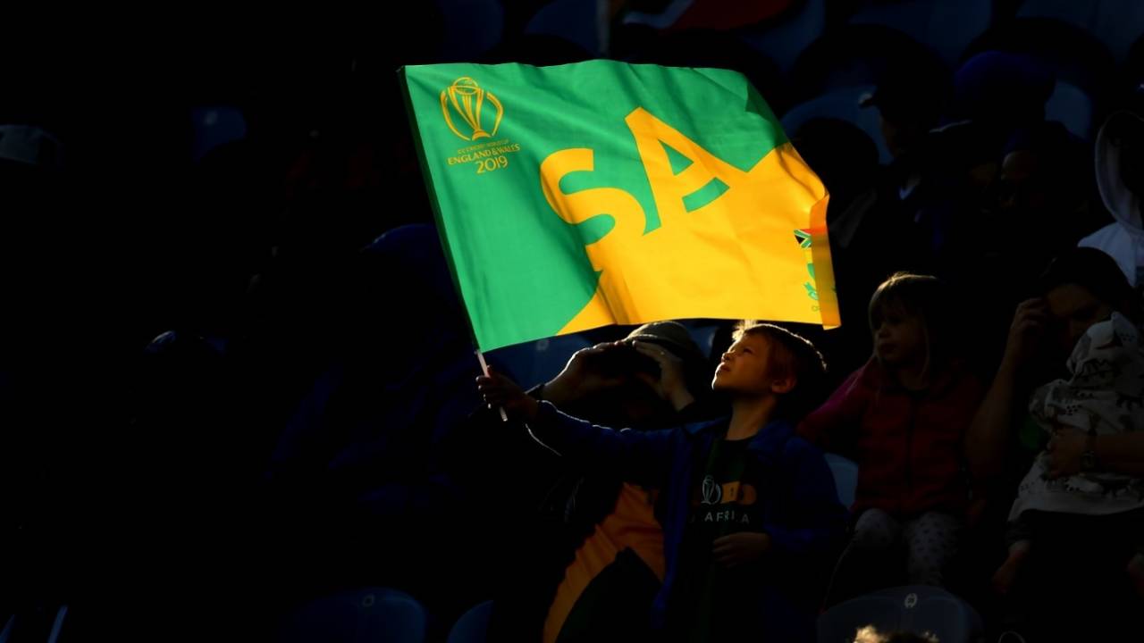 A young South Africa fan waves a flag in support of his country, South Africa v Afghanistan, Cardiff, June 15, 2019