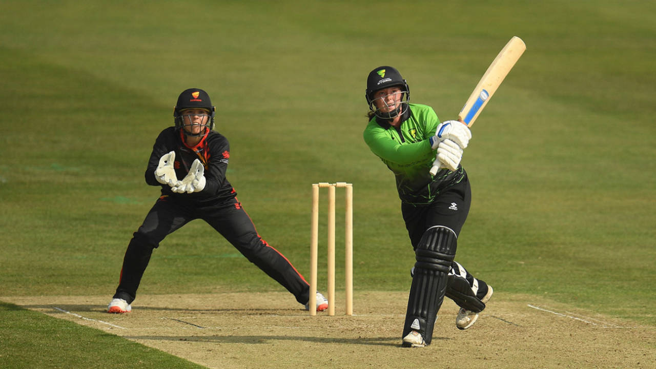 Georgia Hennessy in full flight on her way to 105 from 110 balls&nbsp;&nbsp;&bull;&nbsp;&nbsp;Getty Images