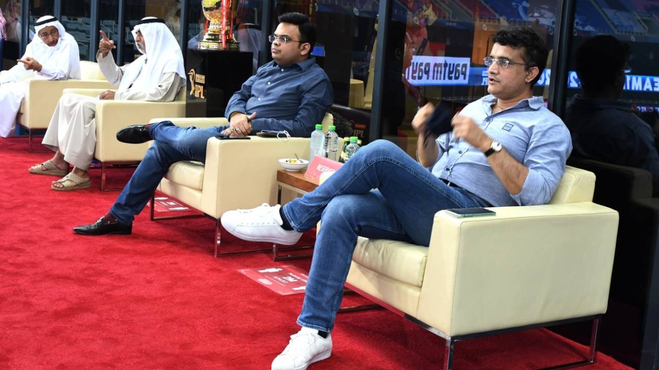 Sourav Ganguly and Jay Shah keep an eye on the proceedings, Delhi Capitals v Kings XI Punjab, IPL 2020, Dubai, September 20, 2020