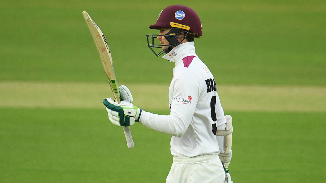 Eddie Byrom acknowledges his half-century, Somerset vs Essex, Bob Willis Trophy final, Day 1, Lord's, September 23, 2020