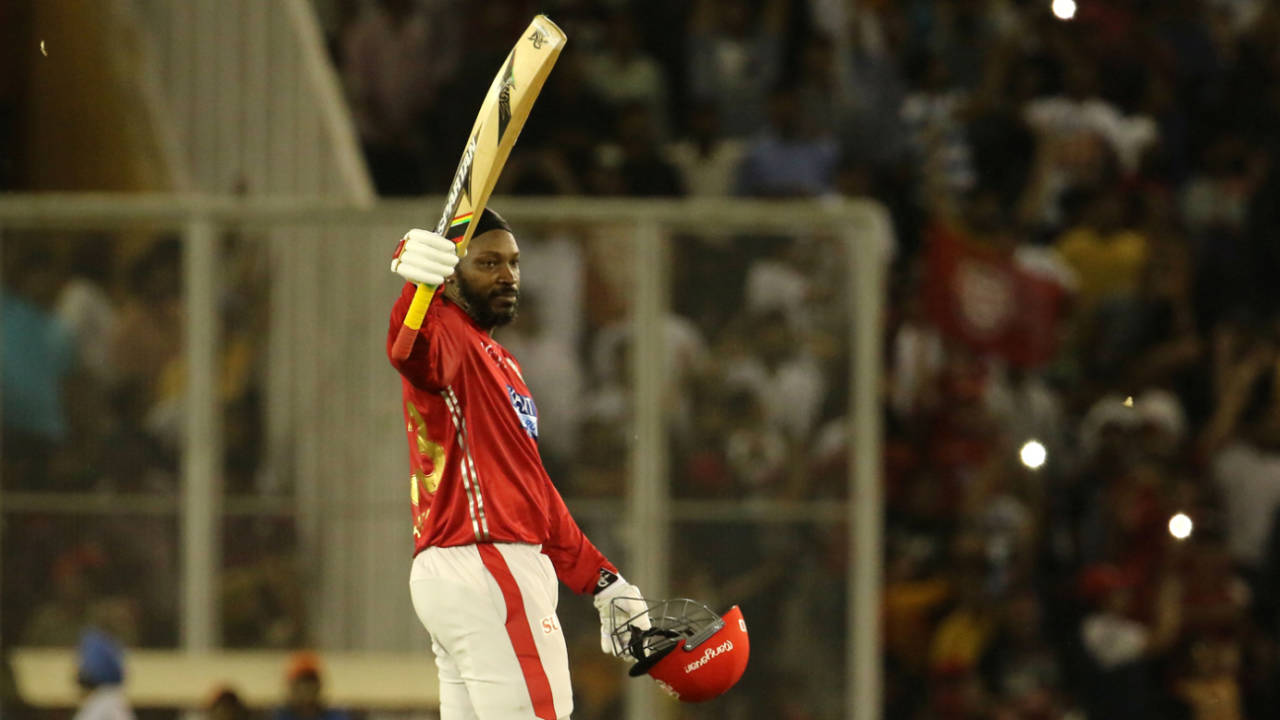Chris Gayle blitzed an unbeaten 104 off 63 balls in Mohali in 2018, getting there with 11 sixes and one four&nbsp;&nbsp;&bull;&nbsp;&nbsp;BCCI
