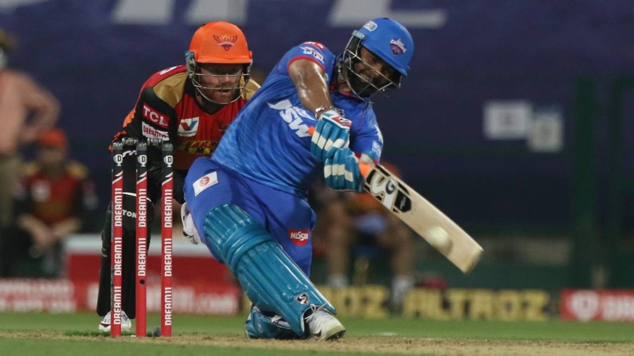 Rishabh Pant unleashes a slog-sweep, Delhi Capitals v Sunrisers Hyderabad, IPL 2020, Abu Dhabi, September 29, 2020