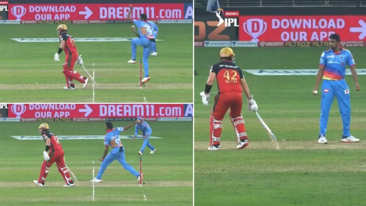 R Ashwin gives a warning to Aaron Finch after he strayed out of his crease